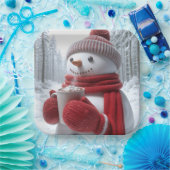 ホットチョコレート雪だるま ペーパープレート (パーティー)