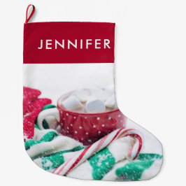 ホットチョコレート&キャンディーケーンかわいい ラージクリスマスストッキング