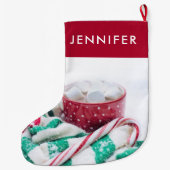 ホットチョコレート&キャンディーケーンかわいい ラージクリスマスストッキング (裏面)