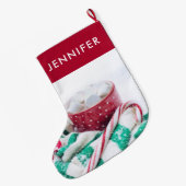 ホットチョコレート&キャンディーケーンかわいい ラージクリスマスストッキング (裏面 (吊り時))