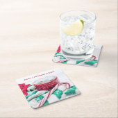 ホットチョコレート&キャンディーケーン温かいクリスマスの願い スクエアペーパーコースター (インサイチュ)