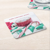 ホットチョコレート&キャンディーケーン温かいクリスマスの願い スクエアペーパーコースター (アングル)