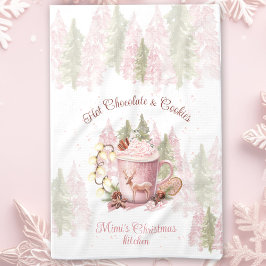 ホットチョコレート&クッキー名ピンク・クリスマス キッチンタオル