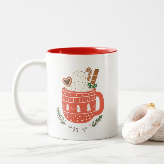 ホットチョコレート クリスマス デザイン ツートーンマグカップ (ドーナツ)
