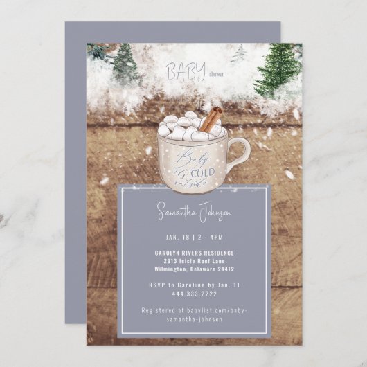 ホットチョコ素朴レートベビー冷たい埃っぽいブルー 招待状 (正面/裏面)