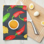 ホットチリピーパーパターン キッチンタオル (四つ折り)