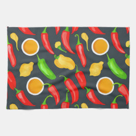 ホットチリピーパーパターン キッチンタオル