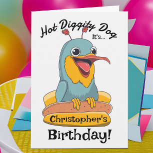 ホットディギティドッグおもしろい誕生日熱狂する興奮バード カード