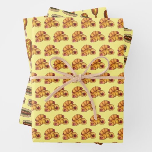 ホットディギティドッグ!毛布のホットドッグの中のトウモロコシ犬の豚 ラッピングペーパーシート (インサイチュ)