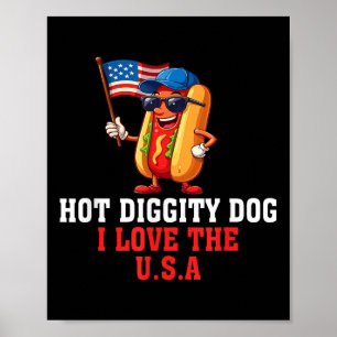 ホットディギティドッグI Love Usaアメリカ国旗ホットドッグ4th ポスター