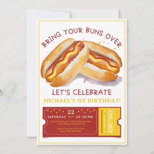 ホットドおもしろいッグ誕生日招待状 – キッズクックアウトB 招待状 (正面)