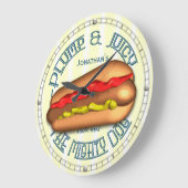 ホットドッグおもしろいキッチンパーソナライズされたクロック ラージ壁時計 (傾斜)