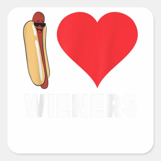 ホットドッグおもしろいデザイン – I Love WienersハートBBQ LG スクエアシール (正面)
