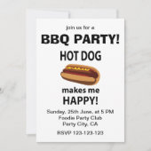 ホットドッグが私を幸せにする ホットドッグ BBQ パーティー 招待状 (正面)