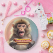 ホットドッグでかわいいサル ペーパープレート (パーティー)