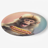 ホットドッグでかわいいサル ペーパープレート (アングル)