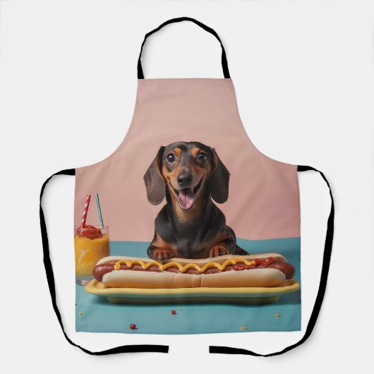 ホットドッグでかわいいダシュント エプロン (正面)