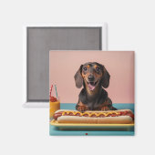 ホットドッグでかわいいダシュント マグネット (正面/裏面)