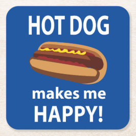 ホットドッグで幸せになれるホットドッグ スクエアペーパーコースター