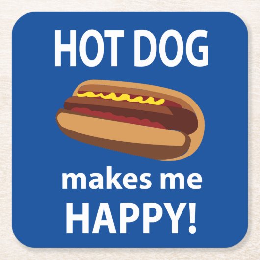 ホットドッグで幸せになれるホットドッグ スクエアペーパーコースター (正面)