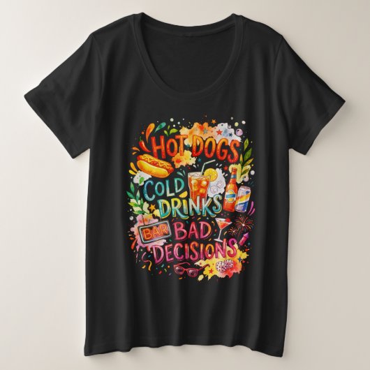 ホットドッグとちょっとした後悔 プラスサイズTシャツ (デザイン正面)