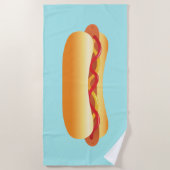 ホットドッグとケチャップとマスタードイラストレーション ビーチタオル (正面)