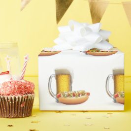 ホットドッグとビールを白に ラッピングペーパー