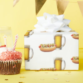 ホットドッグとビールを白に ラッピングペーパー