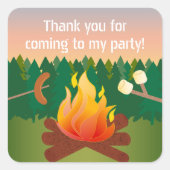 ホットドッグとマシュマローズキャンプファイヤーありがとう スクエアシール (正面)