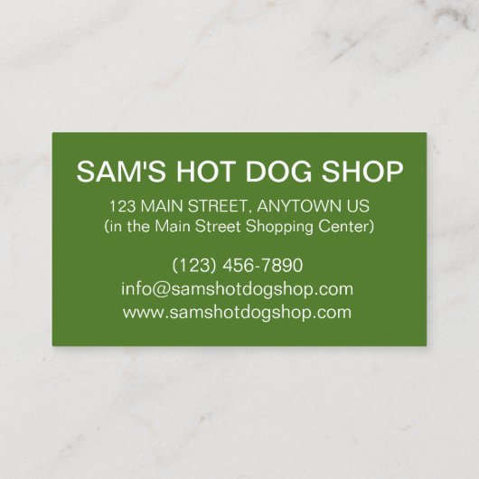 ホットドッグとマスタード風味の料理シェフレストラン 名刺 (裏面)