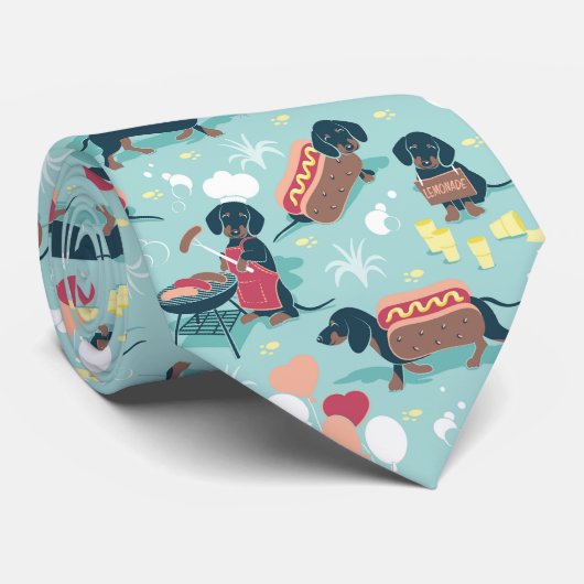 ホットドッグとレモネード夏のダッシュント犬 ネクタイ (ロール)