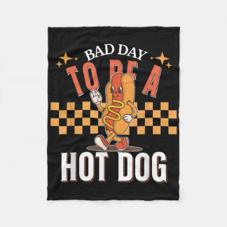 ホットドッグになる悪い日、食べ物おもしろいミーム、レトロスー フリースブランケット