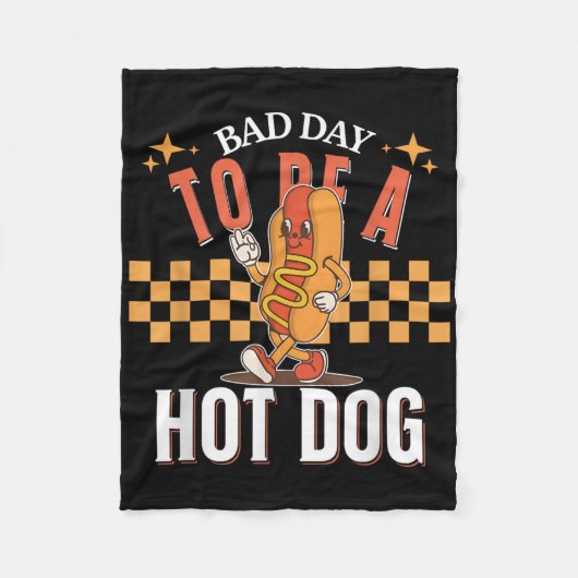 ホットドッグになる悪い日、食べ物おもしろいミーム、レトロスー フリースブランケット (正面)