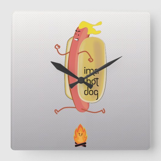 ホットドッグに悪魔をあえて スクエア壁時計 (正面)