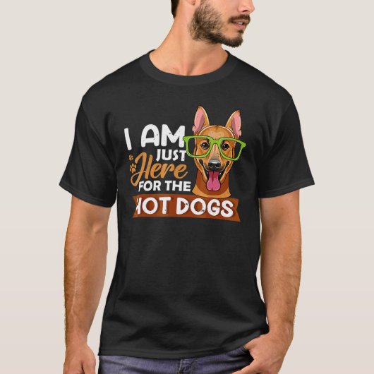 ホットドッグのためにここにいる犬のサングラス Tシャツ (正面)