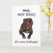 ホットドッグのピットブルのバースデー・カード カード (黄色い花)