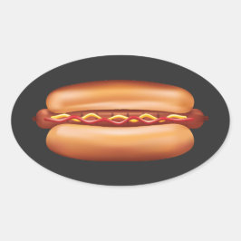 ホットドッグのファストフードイラスト 楕円形シール