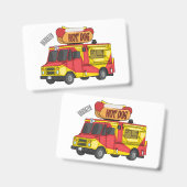 ホットドッグの移動販売車の漫画イラスト バッジ (正面＆裏面)