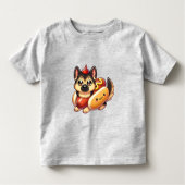 ホットドッグの衣装を着た牧羊犬、面白かわいい トドラーTシャツ (正面)