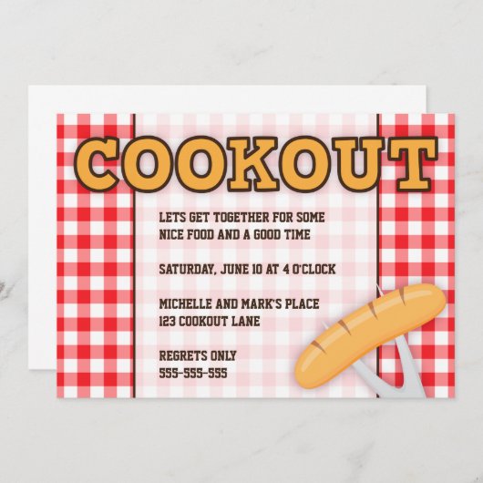 ホットドッグを持つCookout BBQのパーティの招待状 招待状 (正面/裏面)