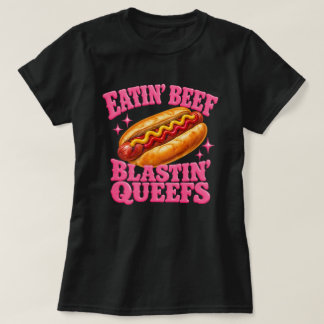 ホットドッグを食べるビーフ大暴れおなら面白い Tシャツ