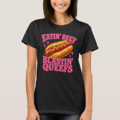 ホットドッグを食べるビーフ大暴れおなら面白い Tシャツ (正面)