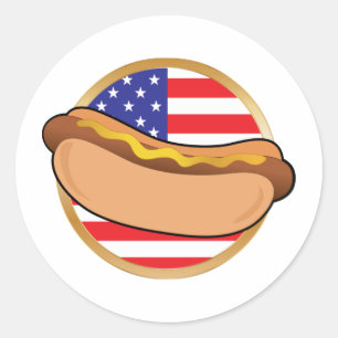 ホットドッグアメリカ国旗 ラウンドシール