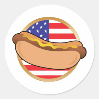 ホットドッグアメリカ国旗 ラウンドシール