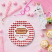 ホットドッグオンレッドジンガムパターンハッピーバースデー ペーパープレート (パーティー)