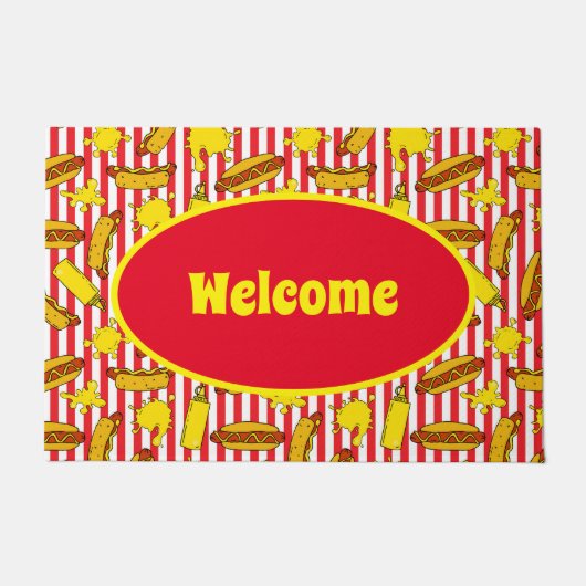 ホットドッグカートダイナーとレストランへようこそ ドアマット (正面)