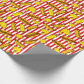 ホットドッグクールマスタード赤い白いストライプ ラッピングペーパー (角)