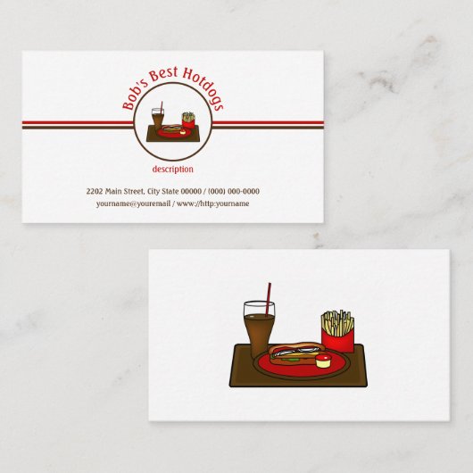 ホットドッグダイナーファストフードレストランロゴ 名刺 (正面/裏面)
