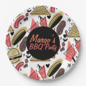 ホットドッグバーガーBBQ誕生日パターン ペーパープレート (正面)