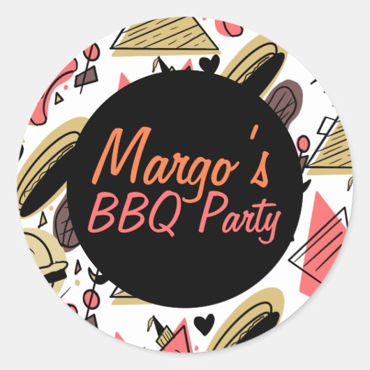 ホットドッグバーガーBBQ誕生日パターン ラウンドシール (正面)